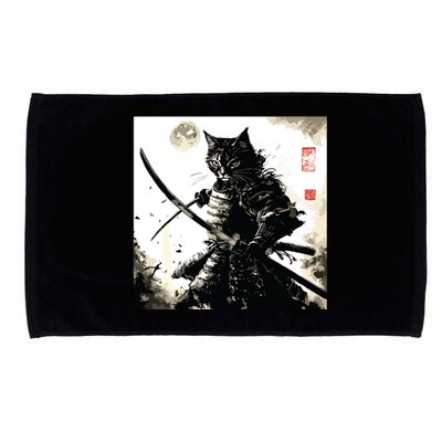 Funny Cat Japanese Samurai Ukiyoe Art Microfiber Hand Towel