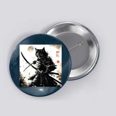 Funny Cat Japanese Samurai Ukiyoe Art Button