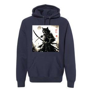 Funny Cat Japanese Samurai Ukiyoe Art Premium Hoodie