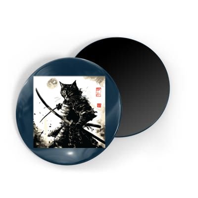 Funny Cat Japanese Samurai Ukiyoe Art Magnet