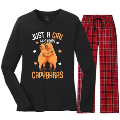 funny Capybara Just A  Who Loves Capybaras Women's Long Sleeve Flannel Pajama Set 