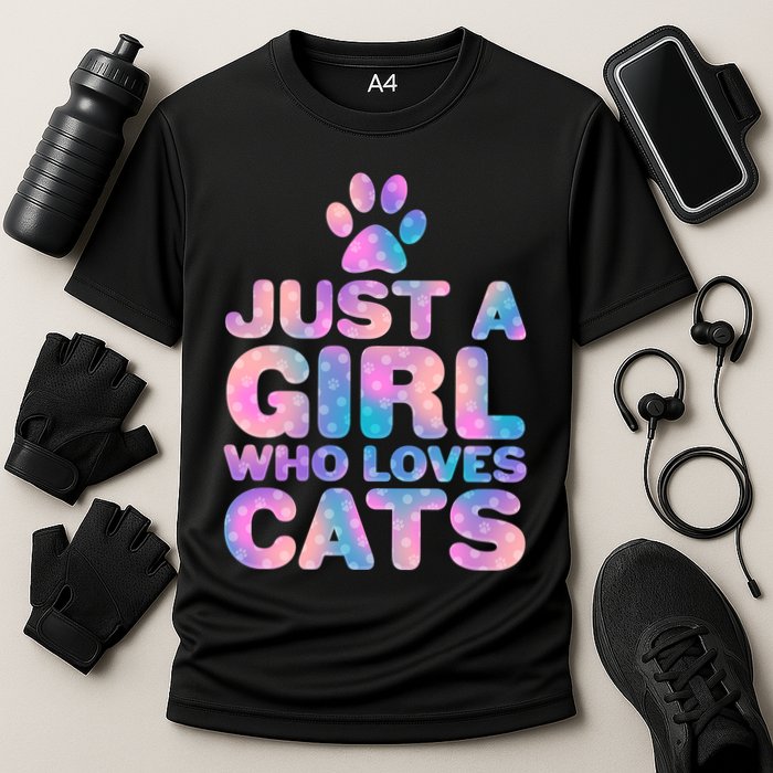 Funny Cute Just A Girl Who Loves Cats Cooling Performance Crew T-Shirt