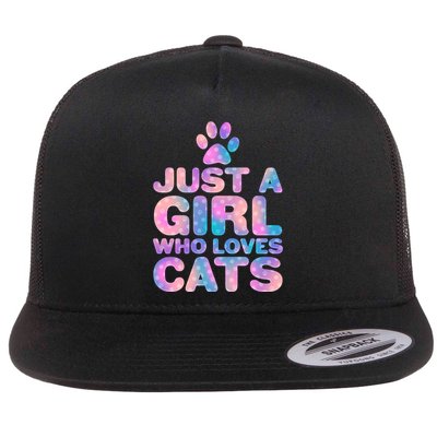 Funny Cute Just A Girl Who Loves Cats Flat Bill Trucker Hat