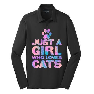 Funny Cute Just A Girl Who Loves Cats Silk Touch Performance Long Sleeve Polo