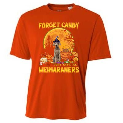 Forget Candy Just Give Me Weimaraners Pumpkin Halloween Gift Cooling Performance Crew T-Shirt