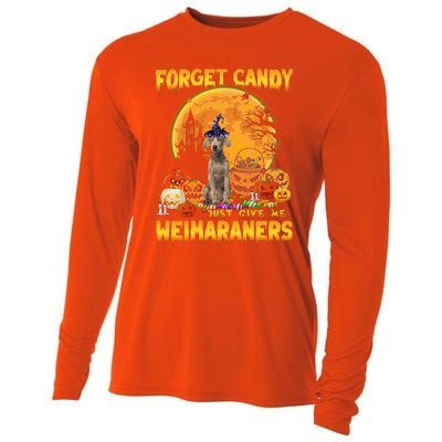 Forget Candy Just Give Me Weimaraners Pumpkin Halloween Gift Cooling Performance Long Sleeve Crew