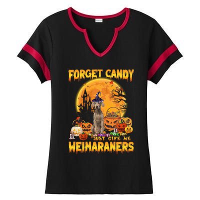 Forget Candy Just Give Me Weimaraners Pumpkin Halloween Gift Ladies Halftime Notch Neck Tee