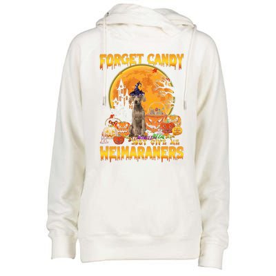 Forget Candy Just Give Me Weimaraners Pumpkin Halloween Gift Womens Funnel Neck Pullover Hood