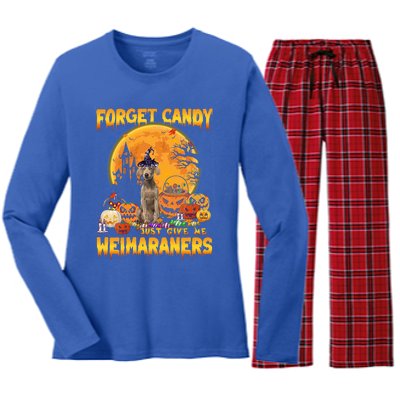 Forget Candy Just Give Me Weimaraners Pumpkin Halloween Gift Women's Long Sleeve Flannel Pajama Set 