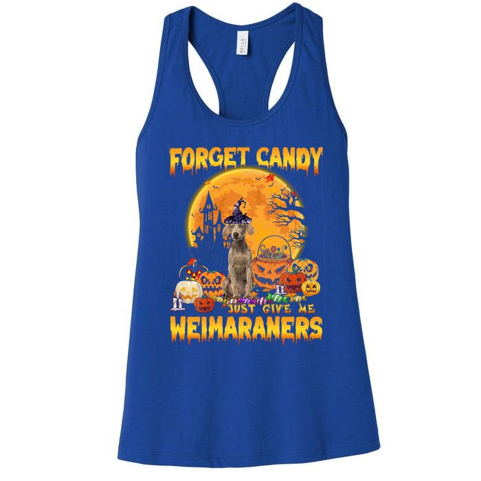 Forget Candy Just Give Me Weimaraners Pumpkin Halloween Gift Women's Racerback Tank