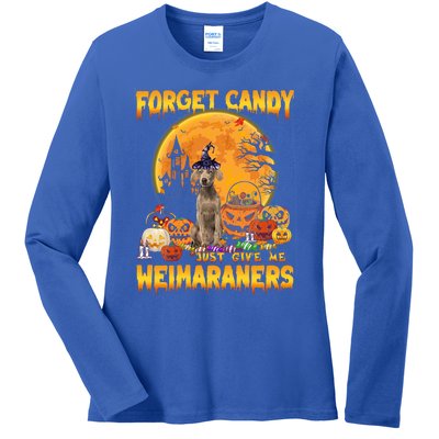 Forget Candy Just Give Me Weimaraners Pumpkin Halloween Gift Ladies Long Sleeve Shirt