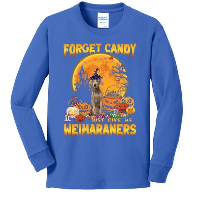 Forget Candy Just Give Me Weimaraners Pumpkin Halloween Gift Kids Long Sleeve Shirt