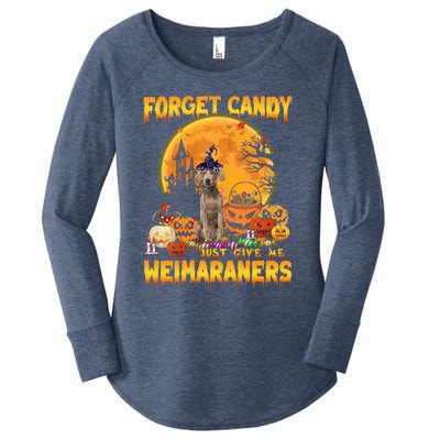 Forget Candy Just Give Me Weimaraners Pumpkin Halloween Gift Women's Perfect Tri Tunic Long Sleeve Shirt