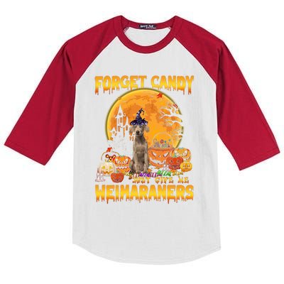 Forget Candy Just Give Me Weimaraners Pumpkin Halloween Gift Kids Colorblock Raglan Jersey