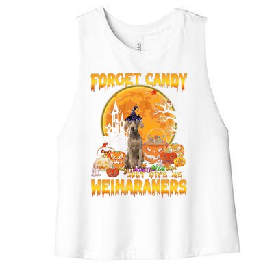 Forget Candy Just Give Me Weimaraners Pumpkin Halloween Gift Women's Racerback Cropped Tank