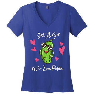 Fun Cute Just A Who Loves Pickles Gift Women's V-Neck T-Shirt