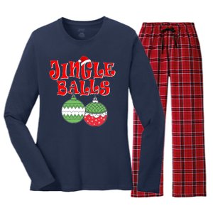 Funny Christmas Jingle Balls Matching Couples Shirts Women's Long Sleeve Flannel Pajama Set 