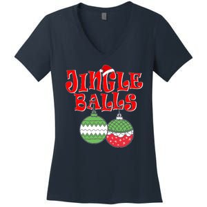 Funny Christmas Jingle Balls Matching Couples Shirts Women's V-Neck T-Shirt