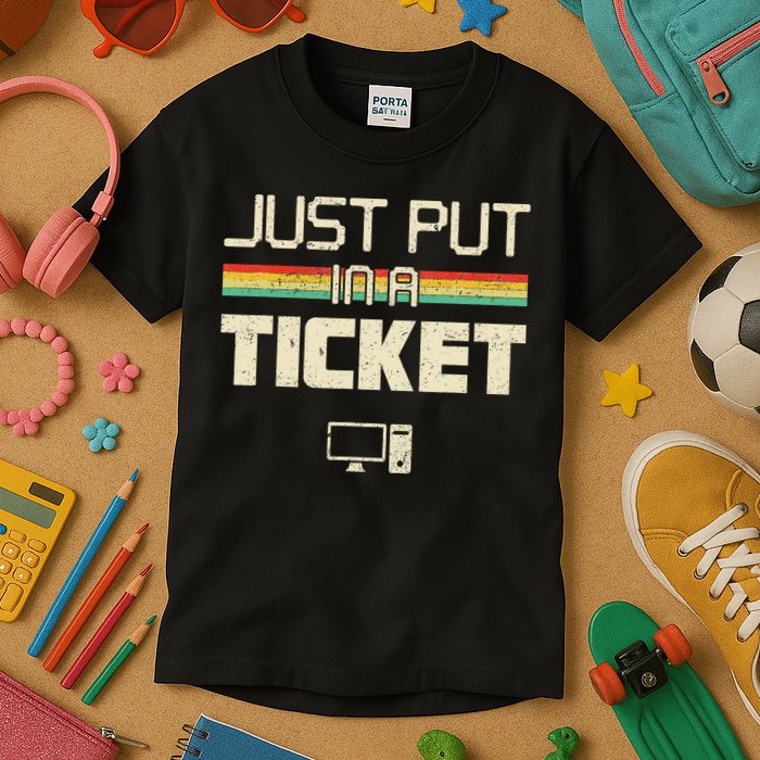 Funny Computer Just Put In A Ticket Fun Computer Help Desk It Tech Tech Kids T-Shirt