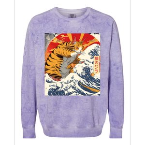 Funny Catzilla Japanese Art Anime Manga Cat Aesthetic Sunset Colorblast Crewneck Sweatshirt