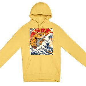 Funny Catzilla Japanese Art Anime Manga Cat Aesthetic Sunset Premium Pullover Hoodie