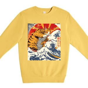 Funny Catzilla Japanese Art Anime Manga Cat Aesthetic Sunset Premium Crewneck Sweatshirt