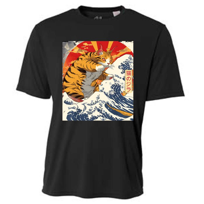 Funny Catzilla Japanese Art Anime Manga Cat Aesthetic Sunset Cooling Performance Crew T-Shirt