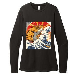 Funny Catzilla Japanese Art Anime Manga Cat Aesthetic Sunset Womens CVC Long Sleeve Shirt