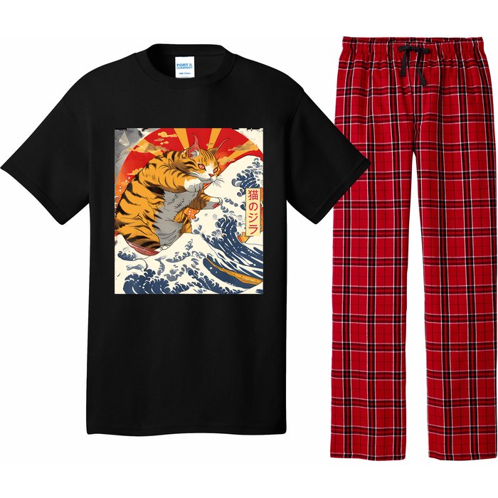 Funny Catzilla Japanese Art Anime Manga Cat Aesthetic Sunset Pajama Set