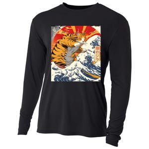 Funny Catzilla Japanese Art Anime Manga Cat Aesthetic Sunset Cooling Performance Long Sleeve Crew