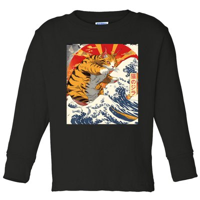 Funny Catzilla Japanese Art Anime Manga Cat Aesthetic Sunset Toddler Long Sleeve Shirt