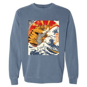 Funny Catzilla Japanese Art Anime Manga Cat Aesthetic Sunset Garment-Dyed Sweatshirt