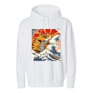 Funny Catzilla Japanese Art Anime Manga Cat Aesthetic Sunset Garment-Dyed Fleece Hoodie