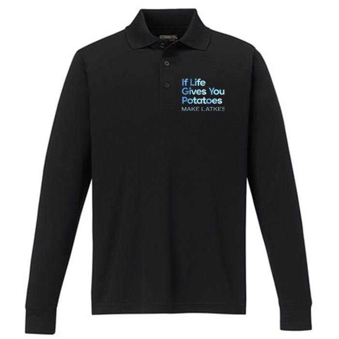 Funny Chanukah Jewish If Life Gives You Potatoes Make Latkes Performance Long Sleeve Polo