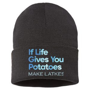 Funny Chanukah Jewish If Life Gives You Potatoes Make Latkes Sustainable Knit Beanie