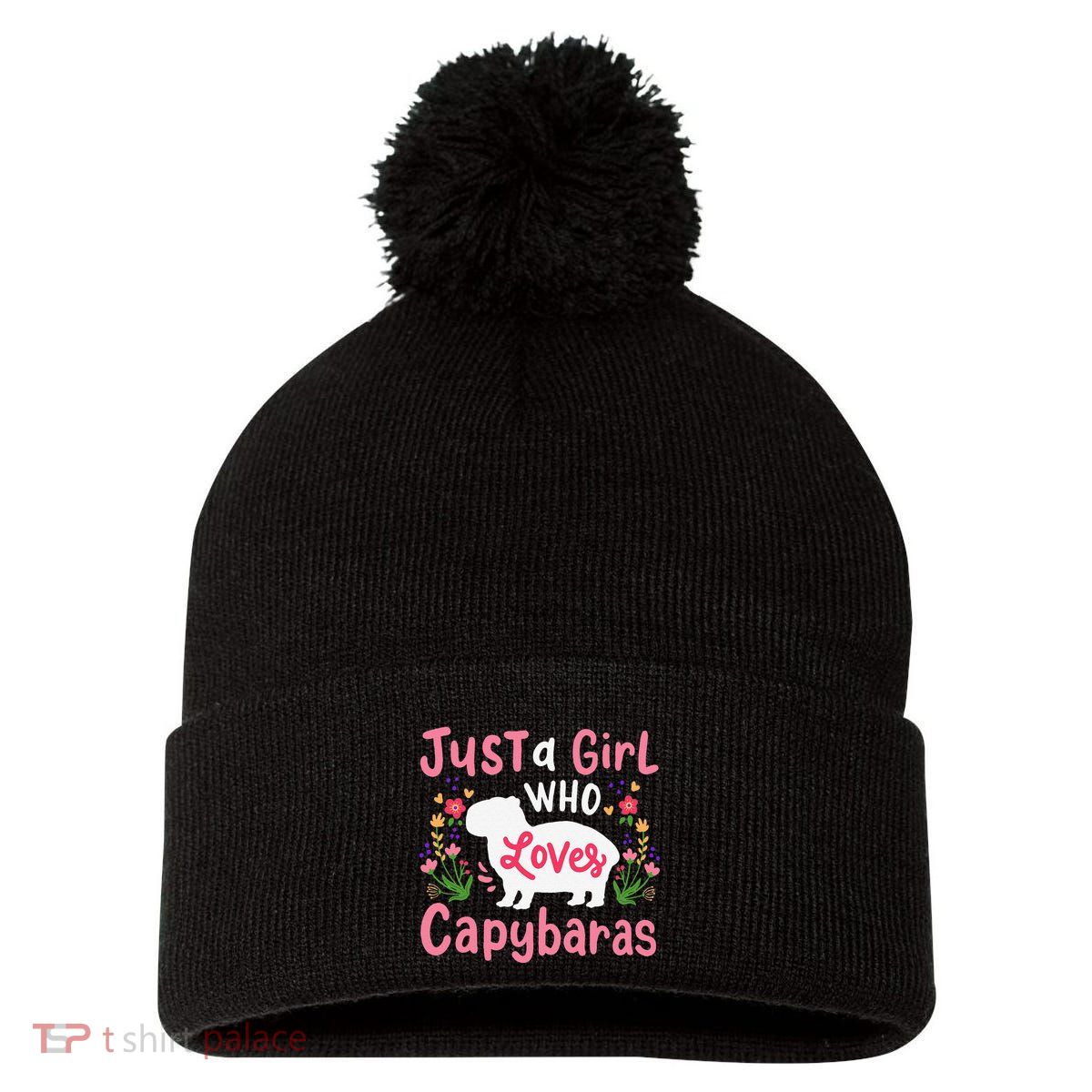 Funny Capybara Just a Girl Who Shirt Loves Capybaras  Pom Pom 12in Knit Beanie