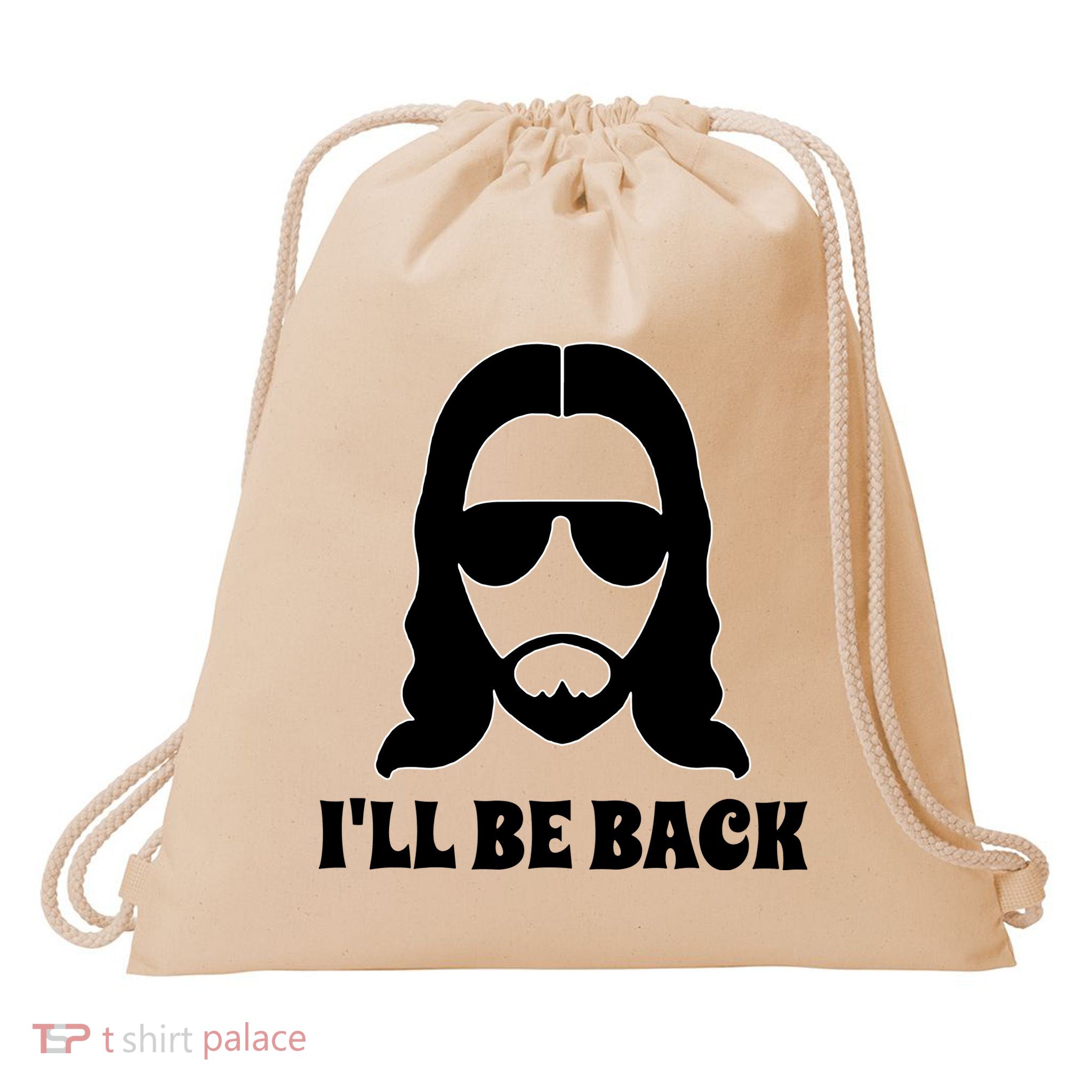 Funny Christian Jesus I'll Be Back Drawstring Bag