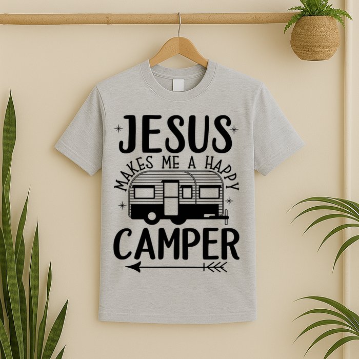 Funny Christian Jesus Makes Me A Happy Camper T-Shirt