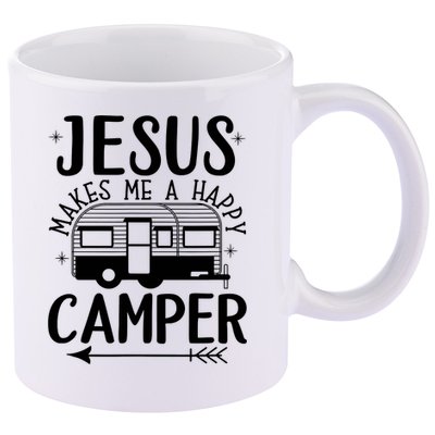 Funny Christian Jesus Makes Me A Happy Camper 11oz C Handle Ceramic Mug