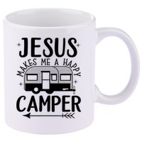 Funny Christian Jesus Makes Me A Happy Camper 11oz C Handle Ceramic Mug