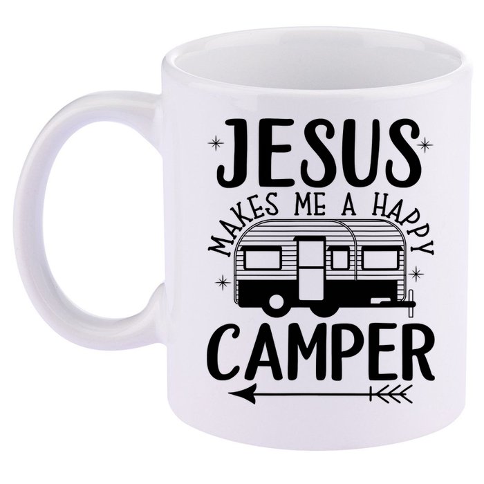 Funny Christian Jesus Makes Me A Happy Camper 11oz C Handle Ceramic Mug