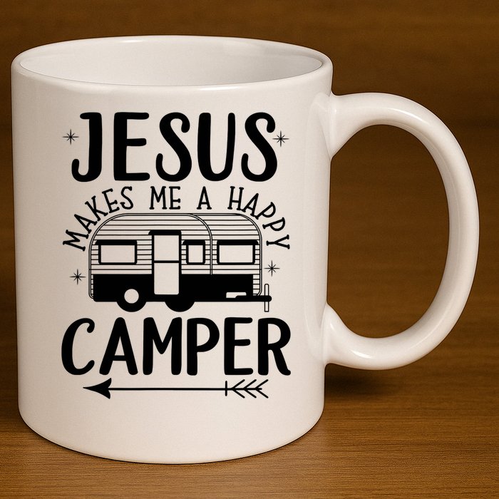 Funny Christian Jesus Makes Me A Happy Camper 11oz C Handle Ceramic Mug