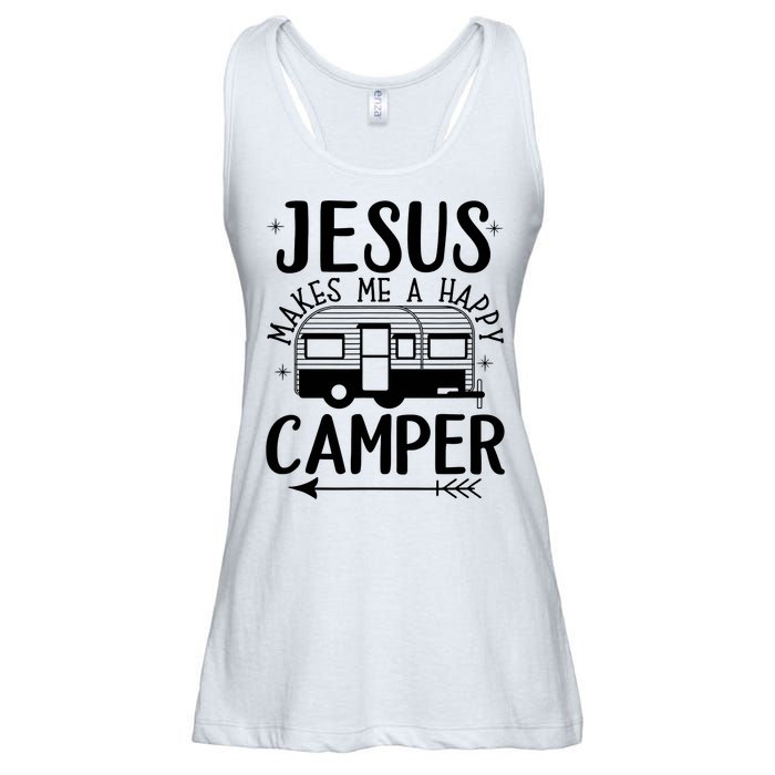 Funny Christian Jesus Makes Me A Happy Camper Ladies Essential Flowy Tank
