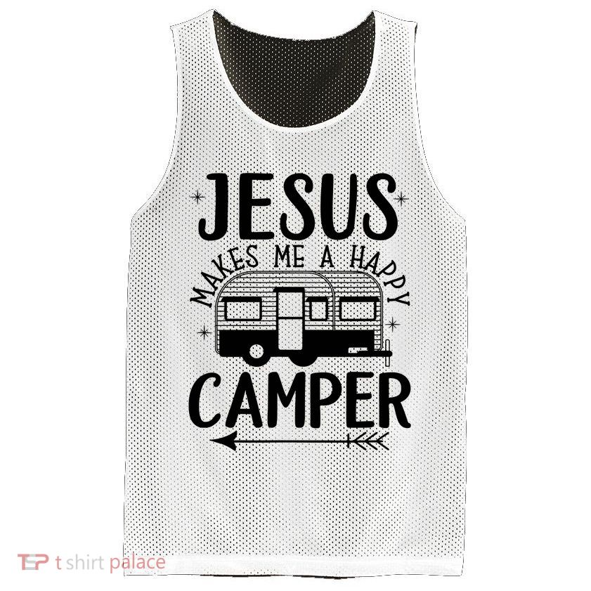 Funny Christian Jesus Makes Me A Happy Camper Mesh Reversible Basketball Jersey Tank