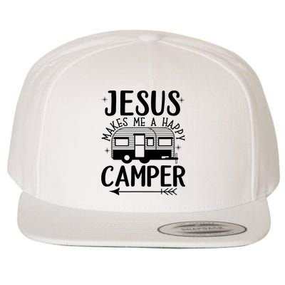 Funny Christian Jesus Makes Me A Happy Camper Wool Snapback Cap