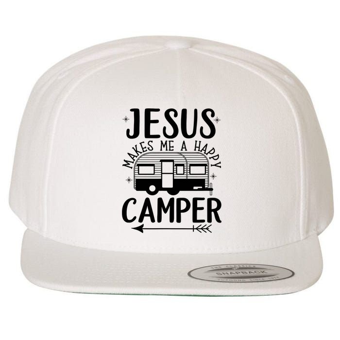 Funny Christian Jesus Makes Me A Happy Camper Wool Snapback Cap