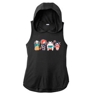 Funny Cute Japanese Cat Neko Family Ladies PosiCharge Tri-Blend Wicking Draft Hoodie Tank