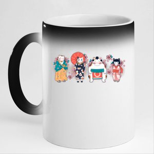 Funny Cute Japanese Cat Neko Family 11oz Black Color Changing Mug