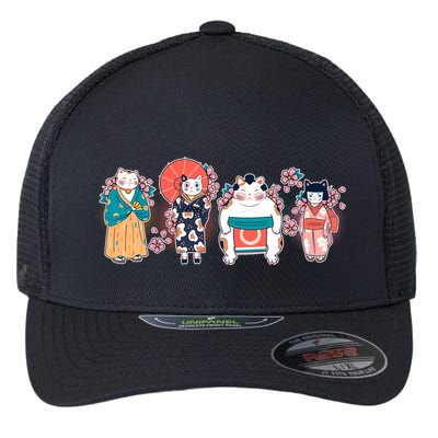 Funny Cute Japanese Cat Neko Family Flexfit Unipanel Trucker Cap