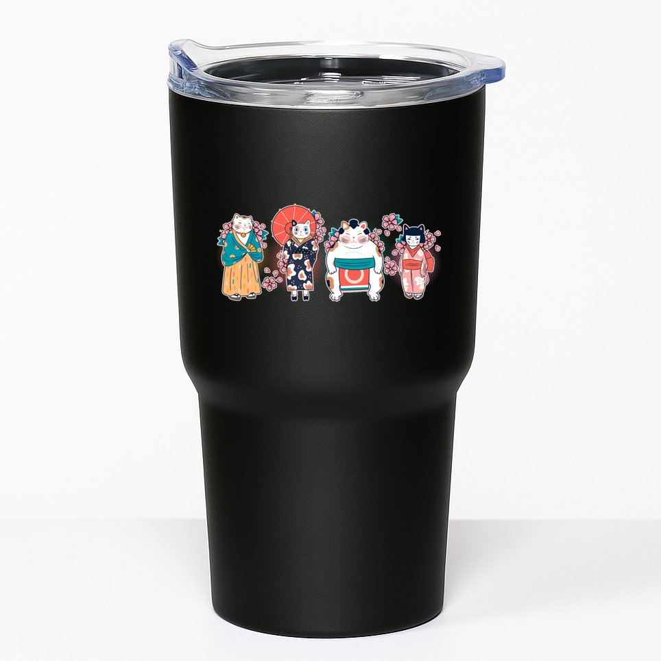 Funny Cute Japanese Cat Neko Family Tumbler
